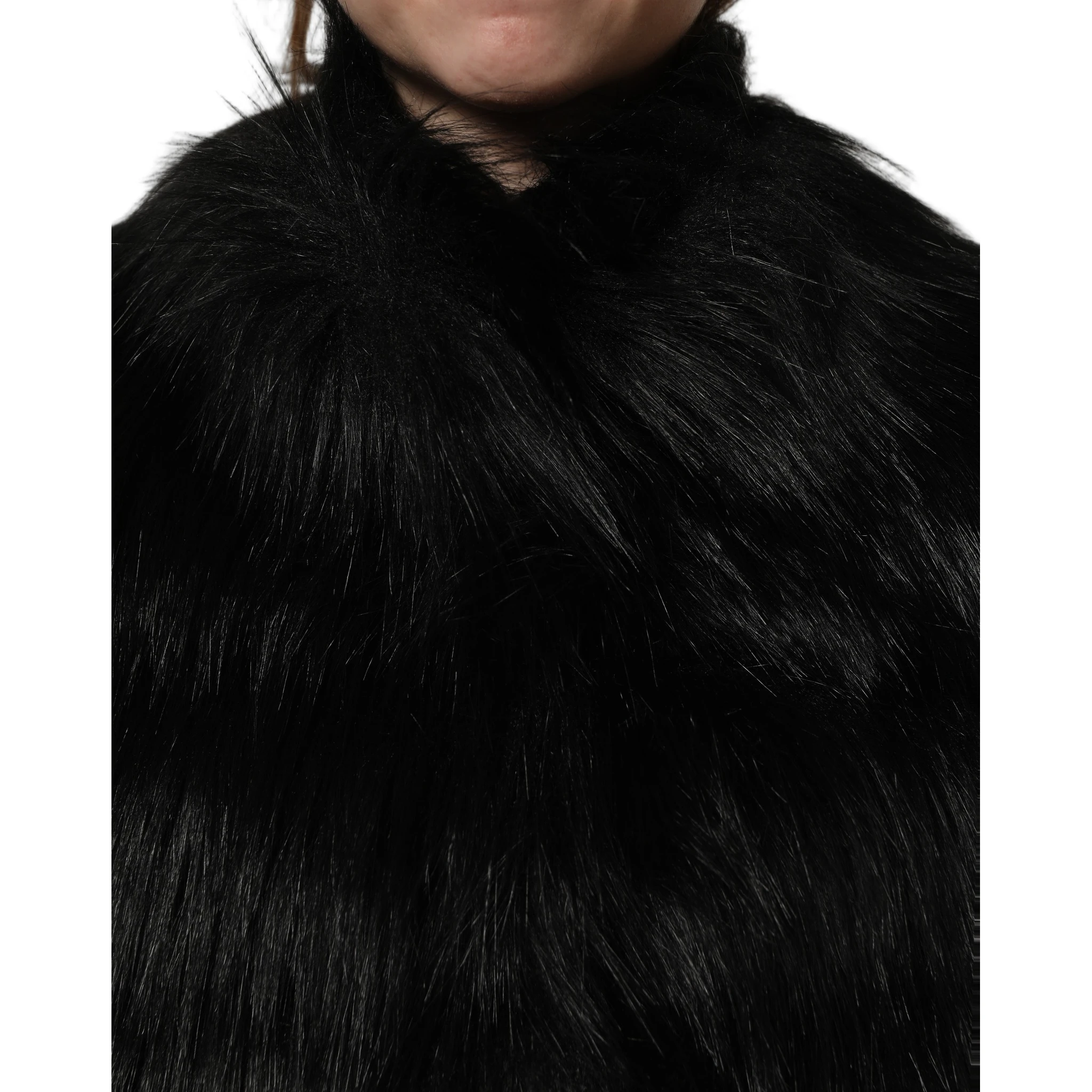 Black Acrylic Faux Fur Sleeveless Vest Jacket