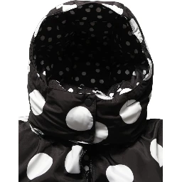 Black White Polka Dot Hooded Blouson Jacket