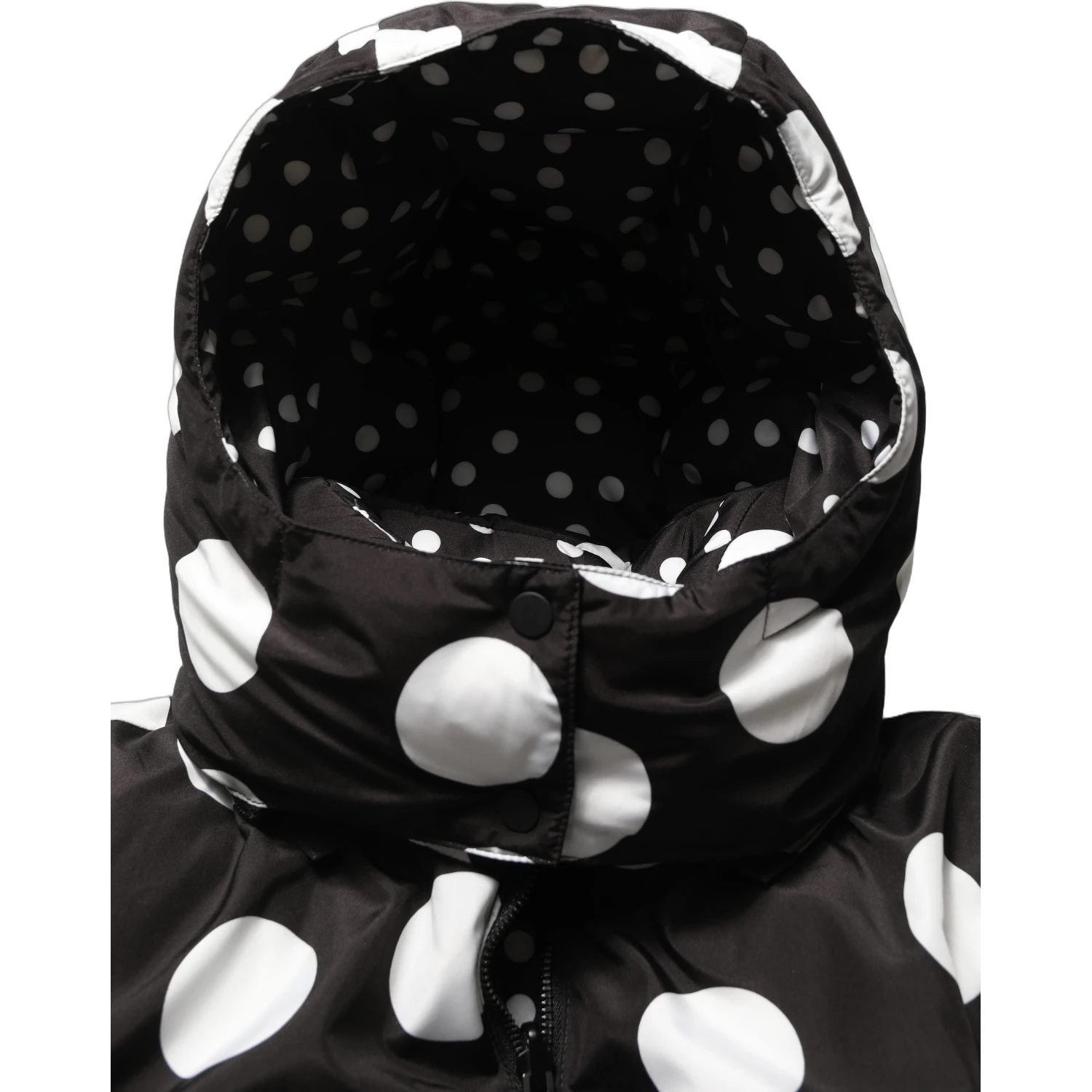 Black White Polka Dot Hooded Blouson Jacket