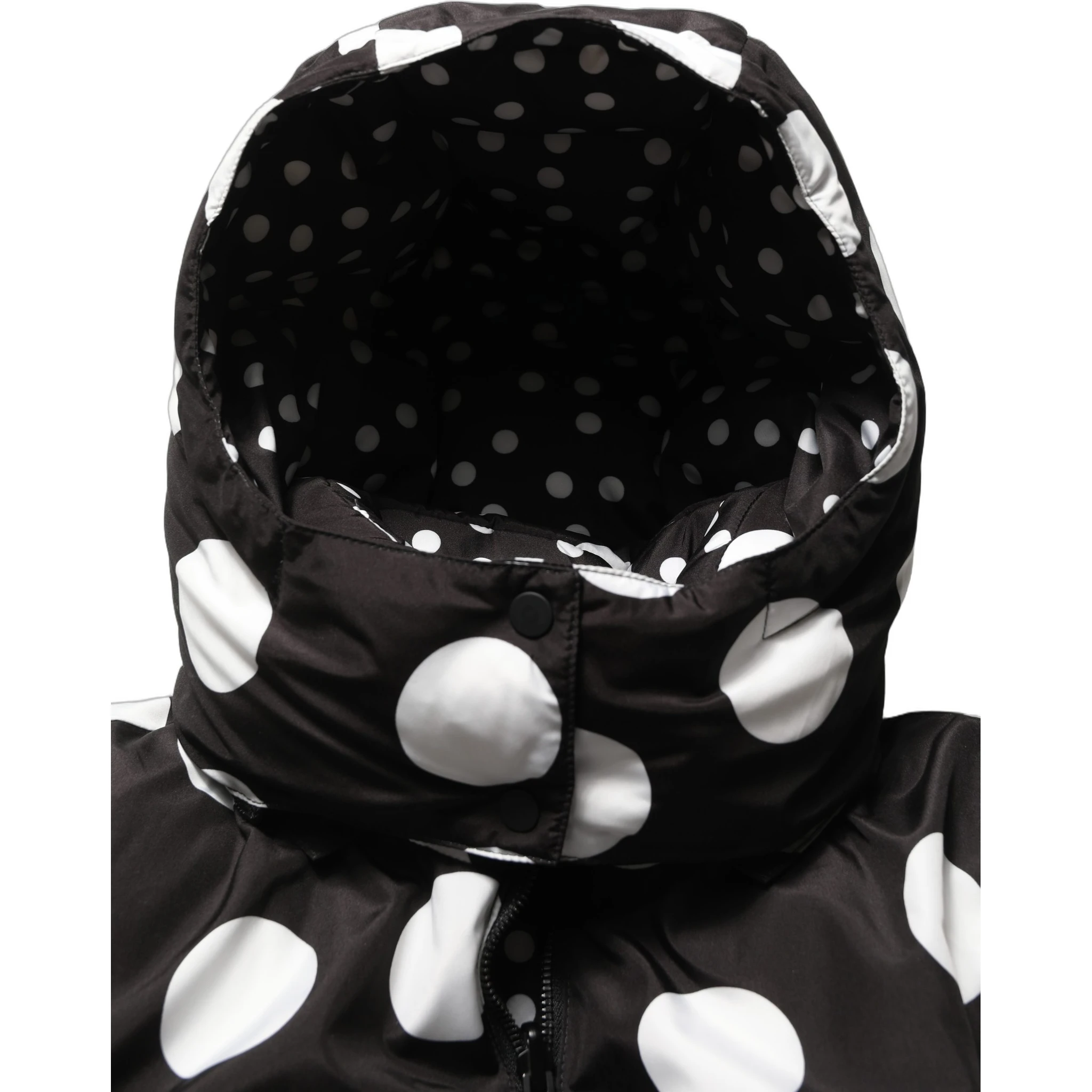 Black White Polka Dot Hooded Blouson Jacket