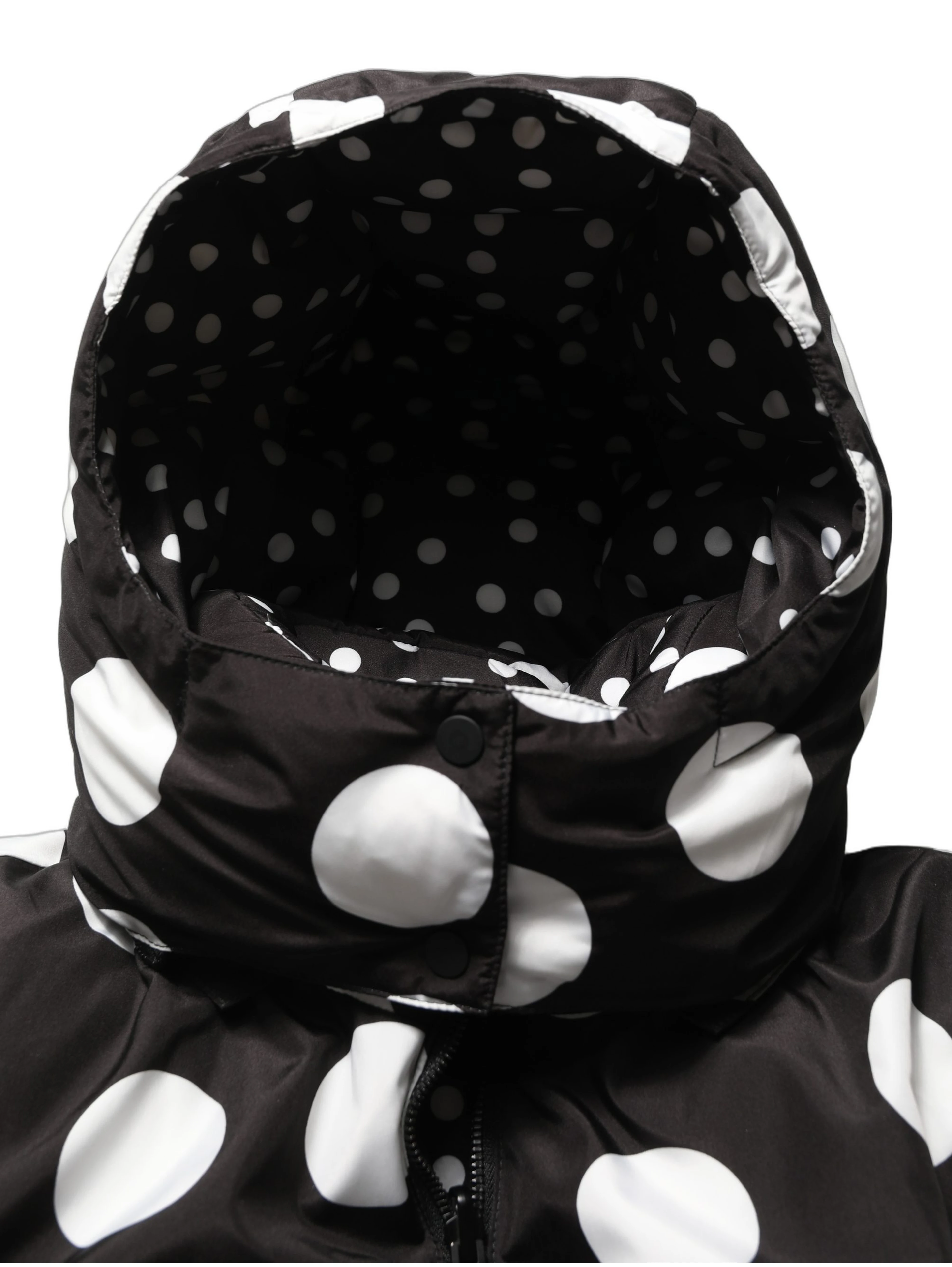 Black White Polka Dot Hooded Blouson Jacket