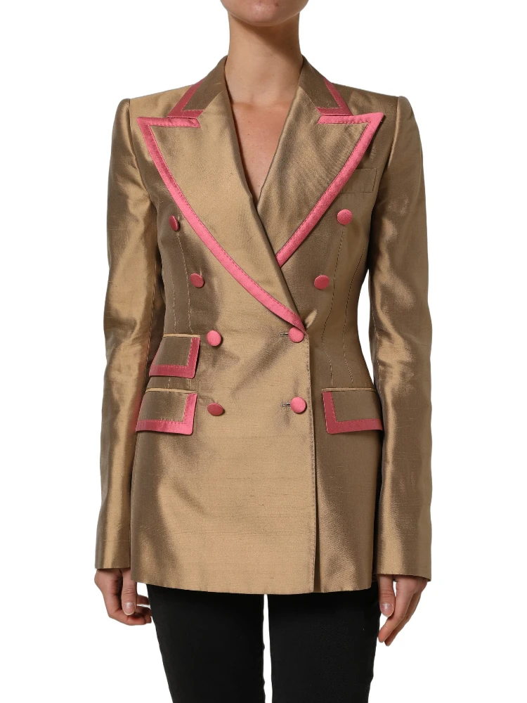 Gold Silk Double Breasted Coat Blazer Jacket