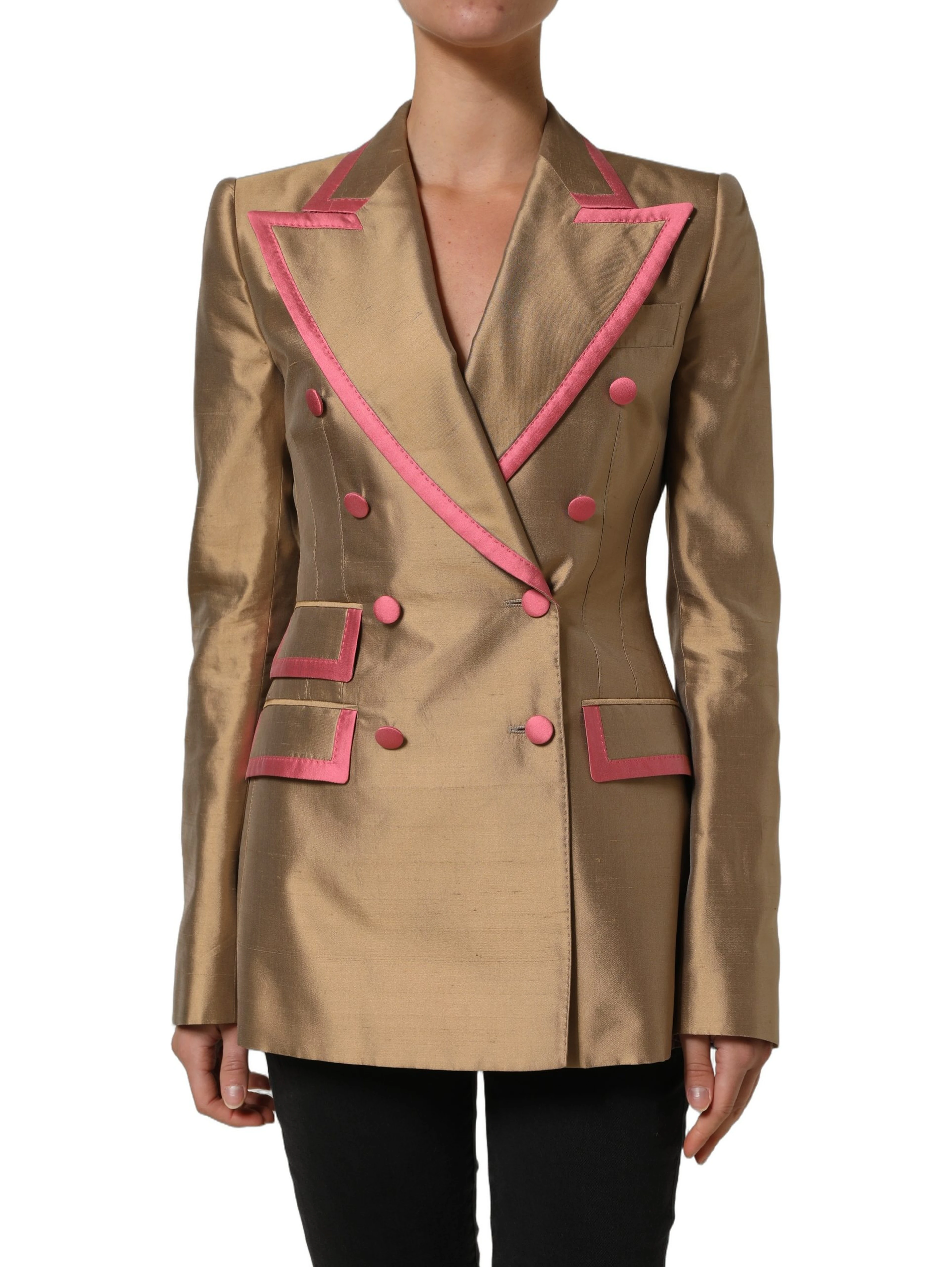 Gold Silk Double Breasted Coat Blazer Jacket