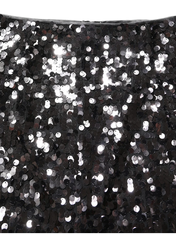 Brown Sequinned Embellished Pencil Cut Skirt