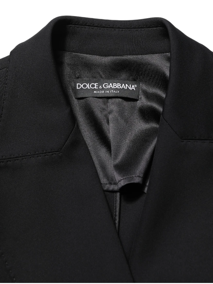 Black Double Breasted Crepe Blazer Jacket