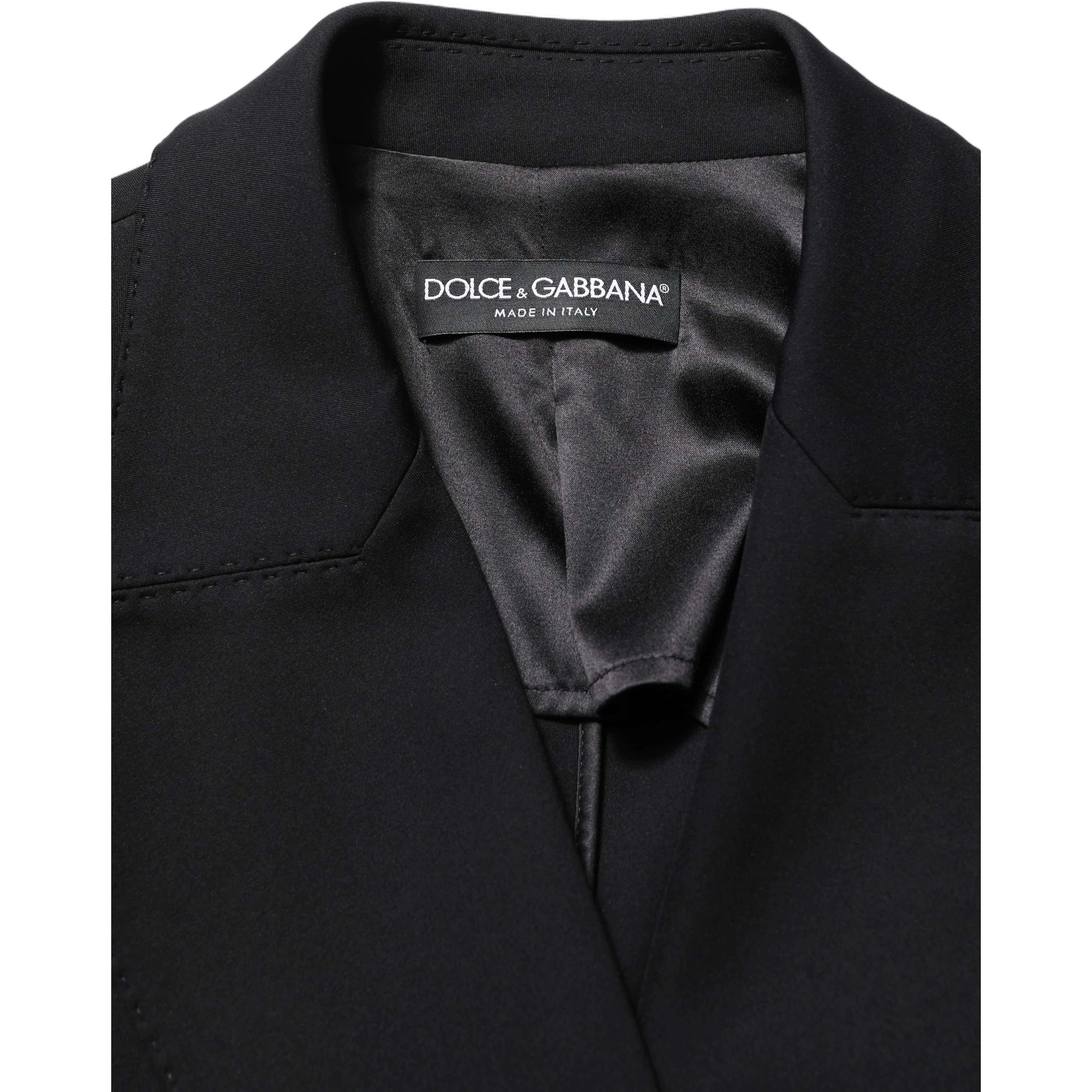 Black Double Breasted Crepe Blazer Jacket