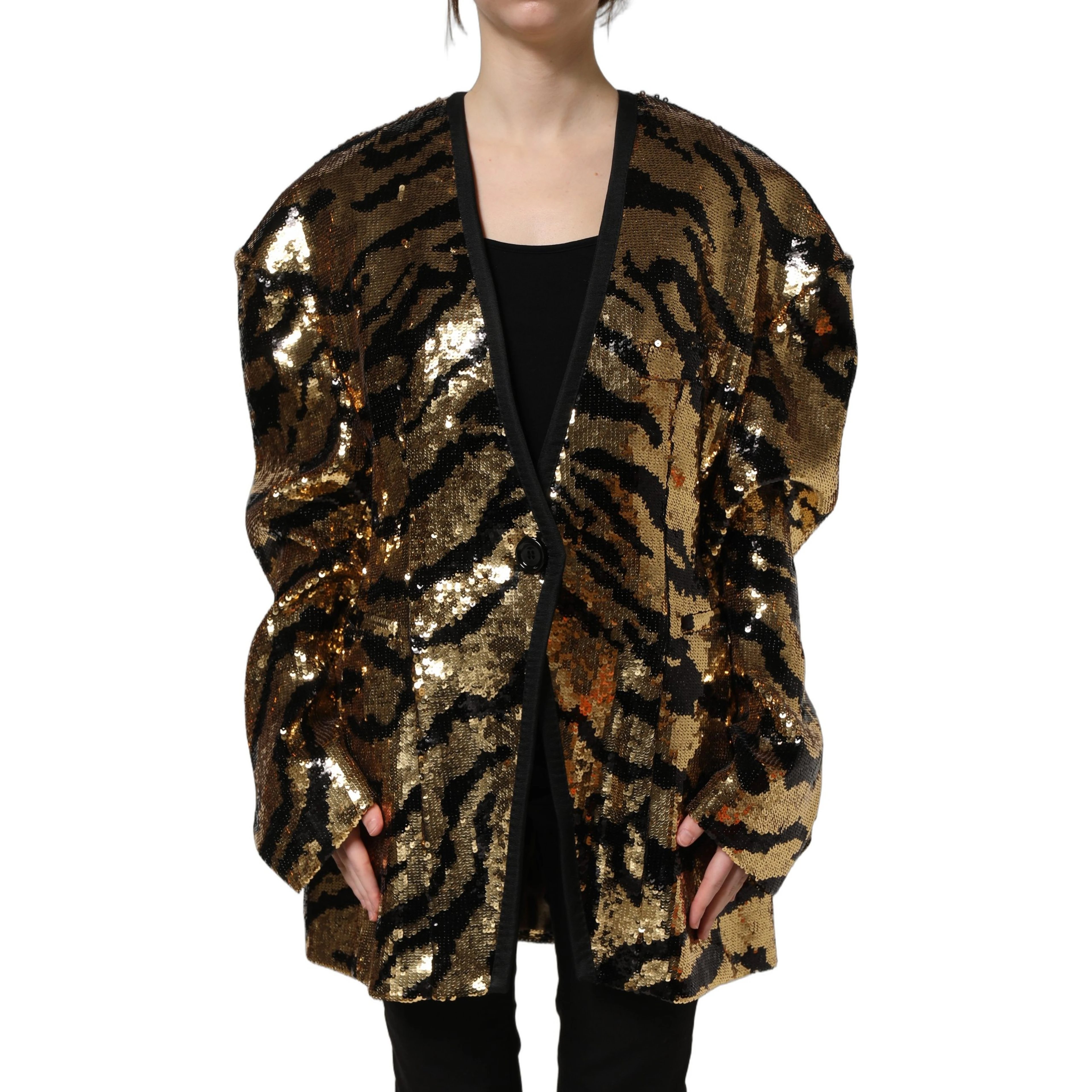 Black Gold Sequin Tiger Stripe Blazer Jacket