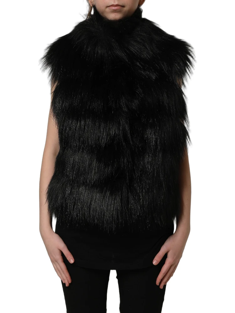 Black Acrylic Faux Fur Sleeveless Vest Jacket alternative
