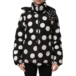 Black White Polka Dot Hooded Blouson Jacket