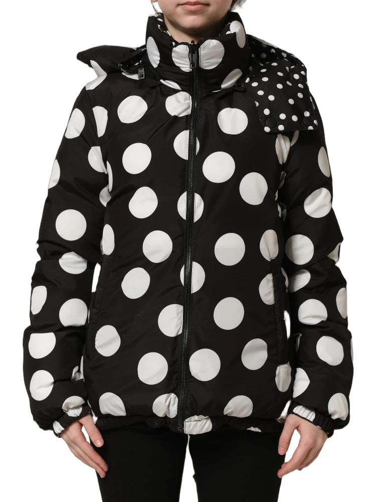 Black White Polka Dot Hooded Blouson Jacket alternative
