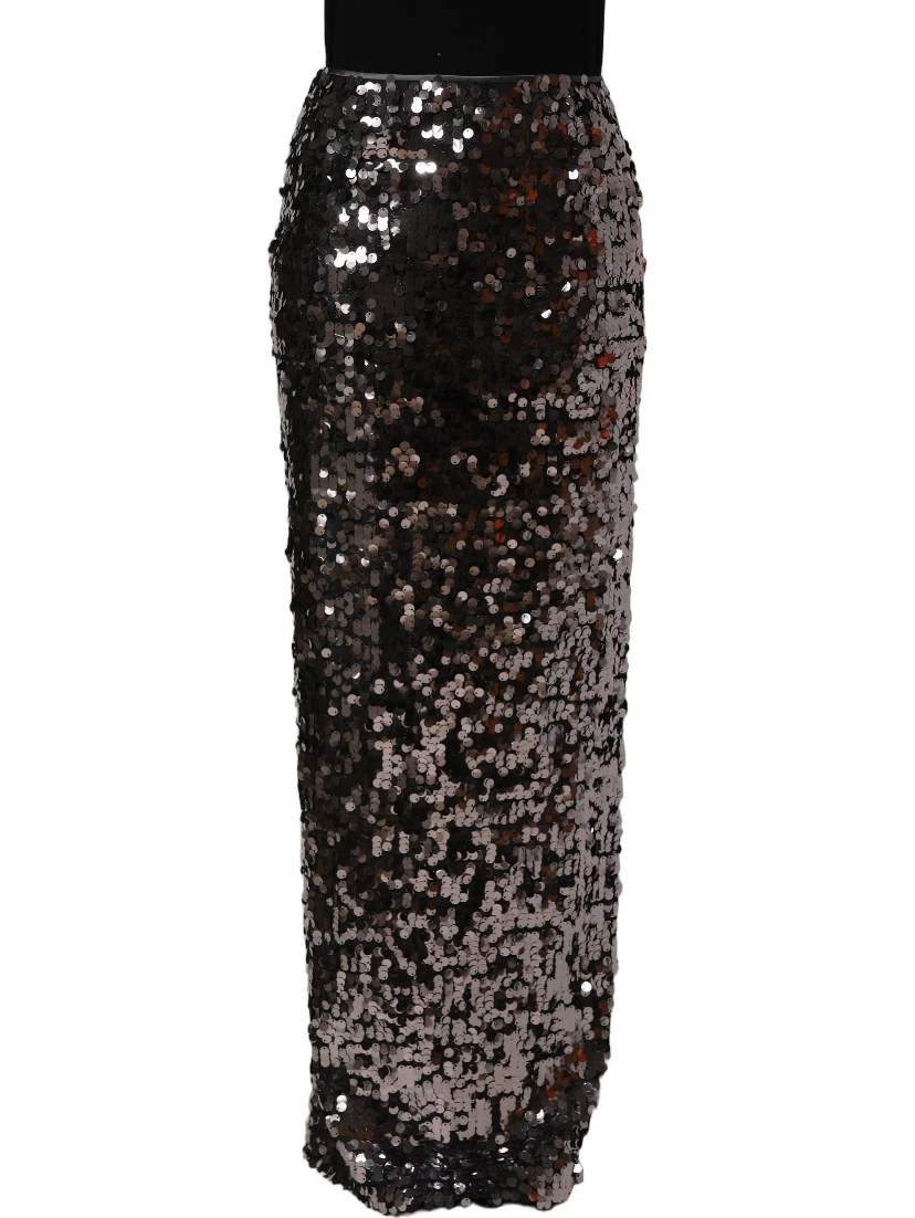 Brown Sequinned Embellished PencilCut Skirt