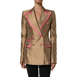 Gold Silk Double Breasted Coat Blazer Jacket
