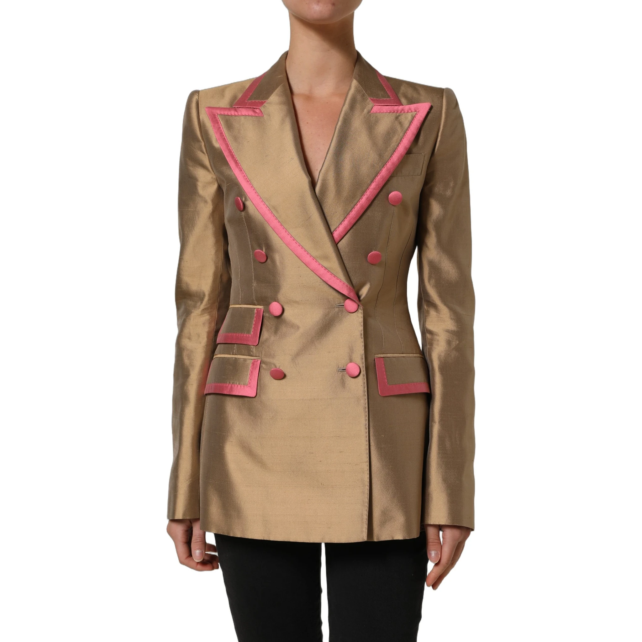 Gold Silk Double Breasted Coat Blazer Jacket