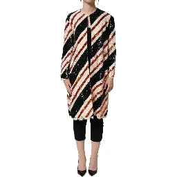 Multicolor Stripe Sequin Duster Coat Jacket