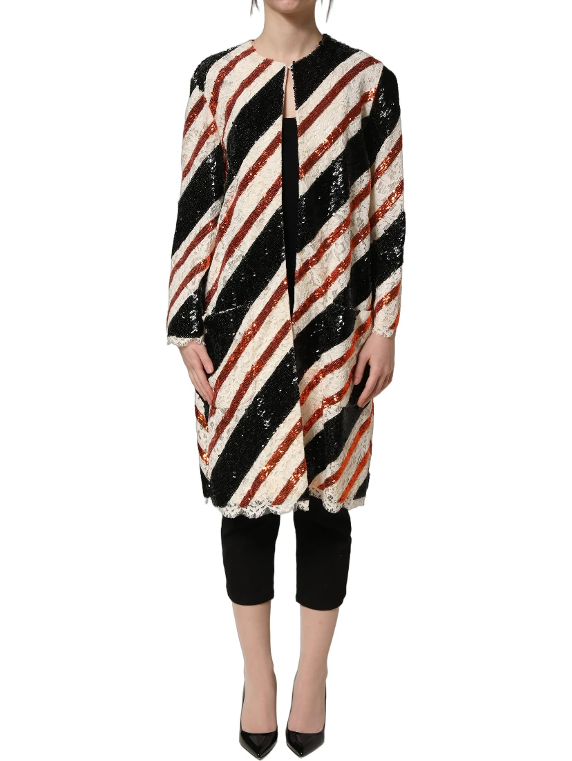 Multicolor Stripe Sequin Duster Coat Jacket