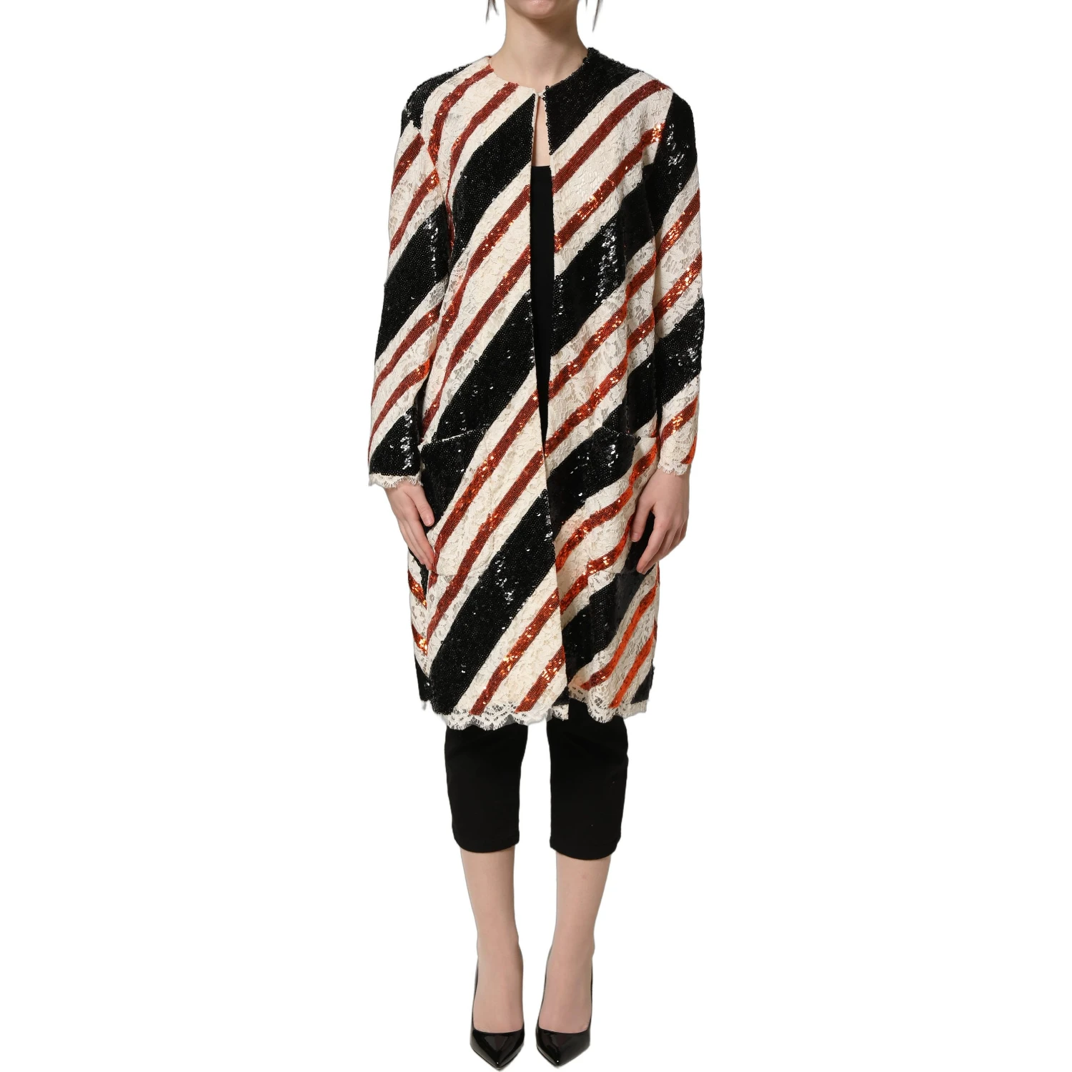 Multicolor Stripe Sequin Duster Coat Jacket