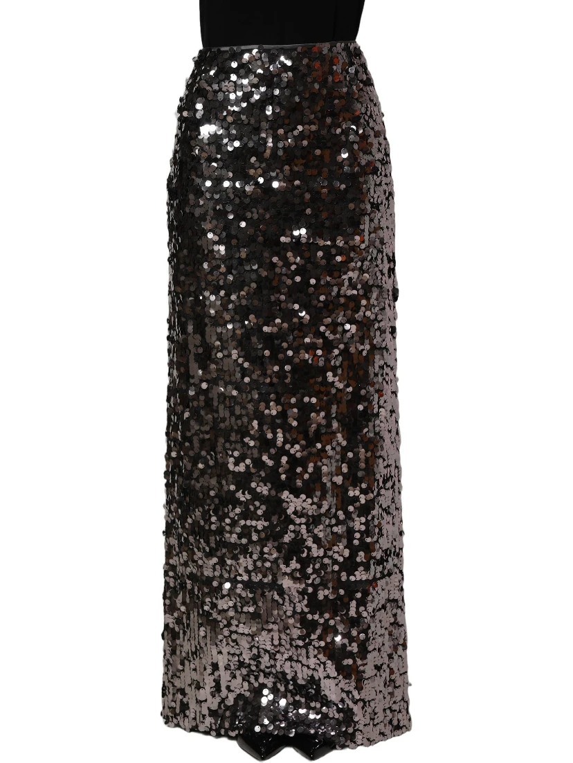 Brown Sequinned Embellished Pencil Cut Skirt