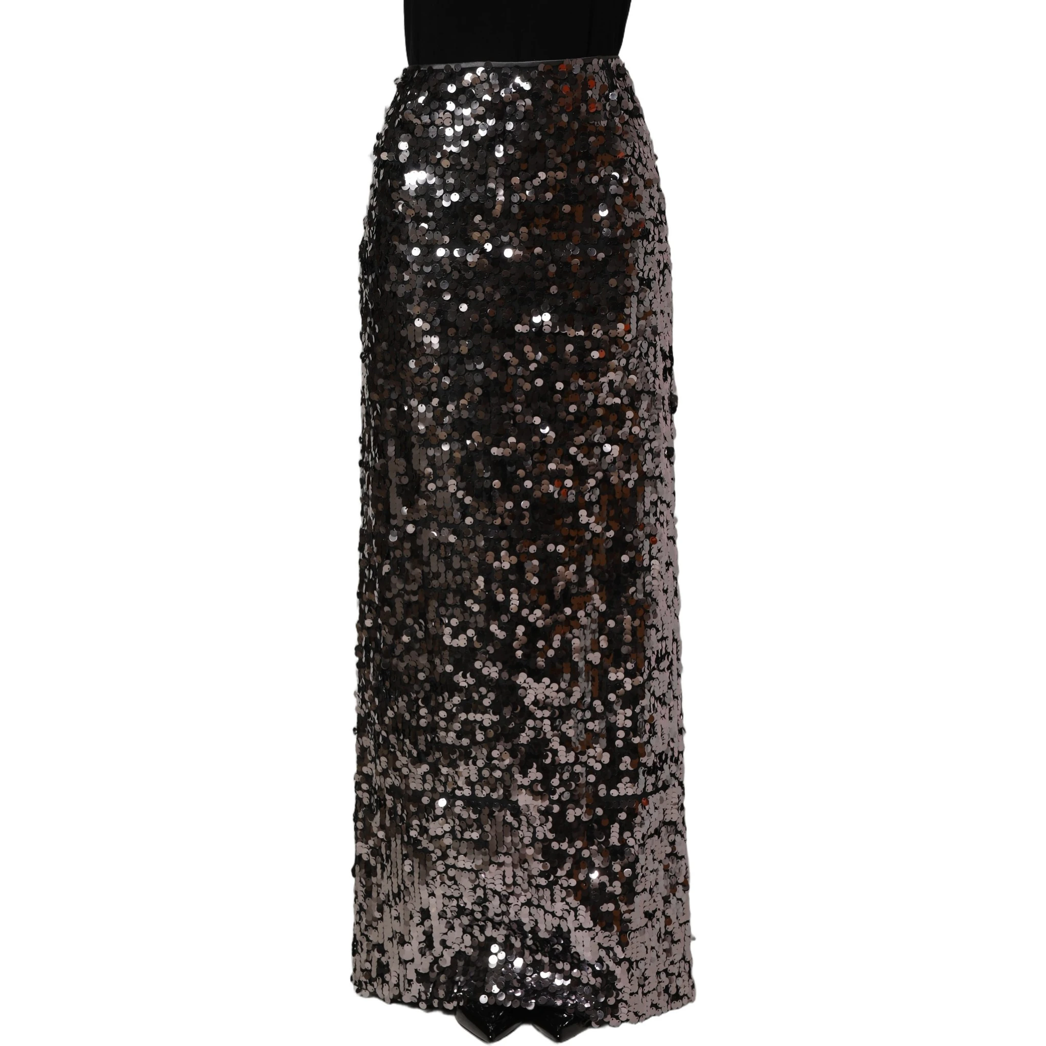 Brown Sequinned Embellished Pencil Cut Skirt