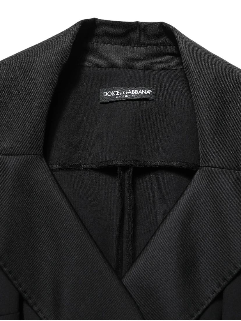 Black Nylon Double Breasted Coat Jacket