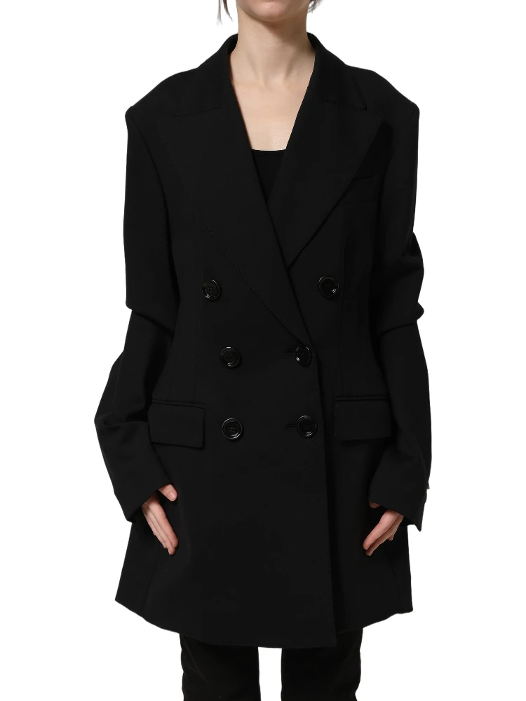 Black Double Breasted Crepe Blazer Jacket alternative