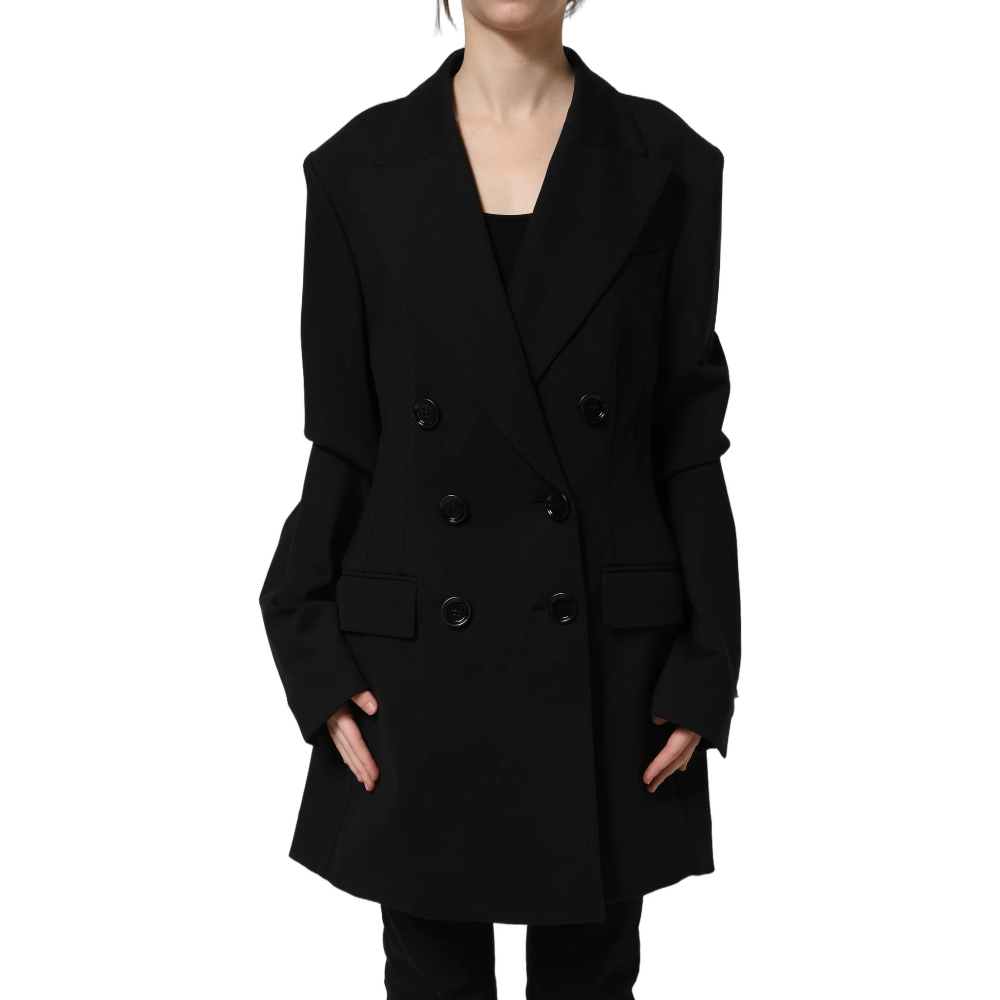 Black Double Breasted Crepe Blazer Jacket