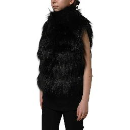 Black Acrylic Faux Fur Sleeveless Vest Jacket