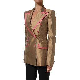 Gold Silk Double Breasted Coat Blazer Jacket