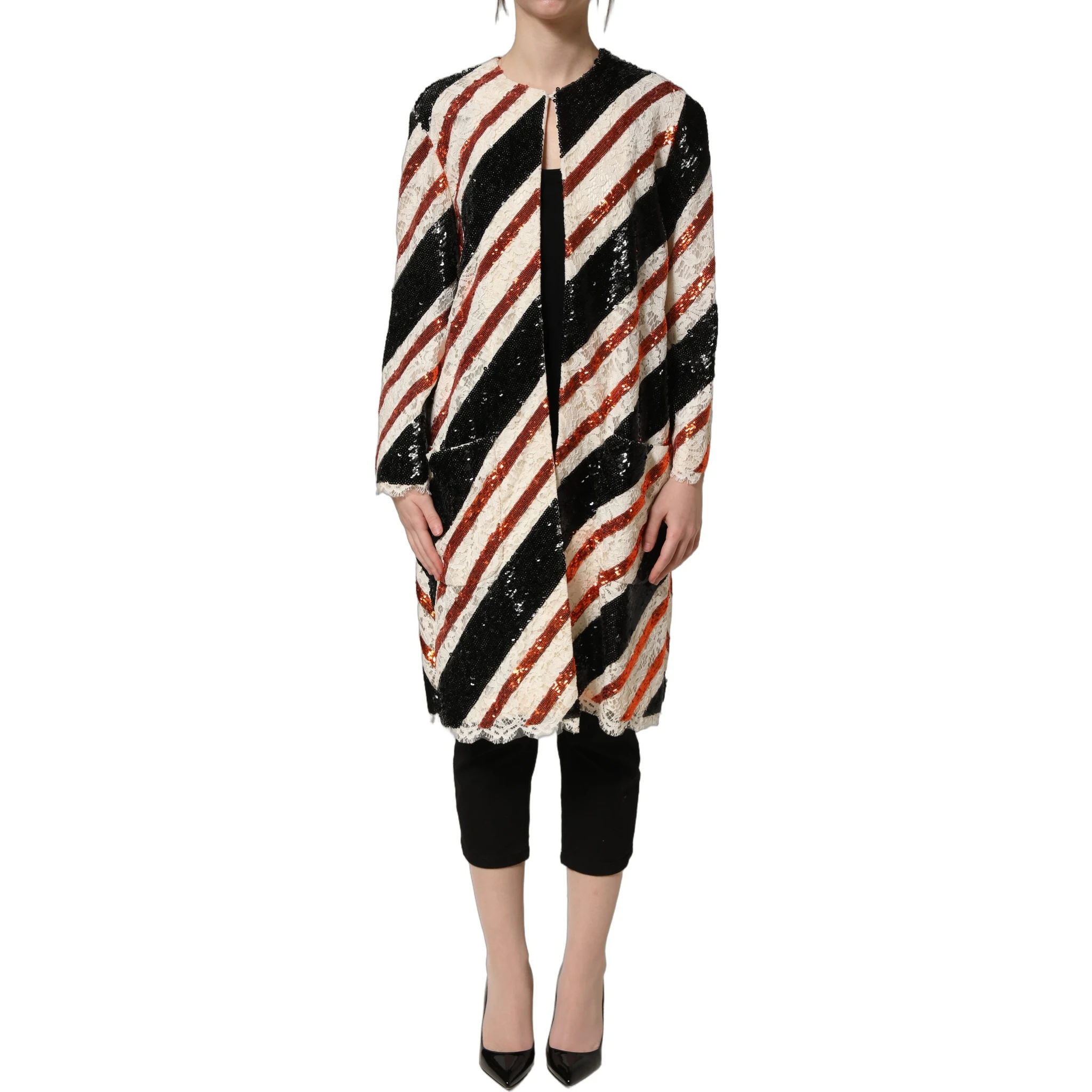 Multicolor Stripe Sequin Duster Coat Jacket