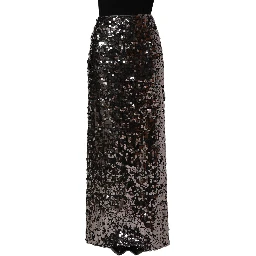 Brown Sequinned Embellished Pencil Cut Skirt