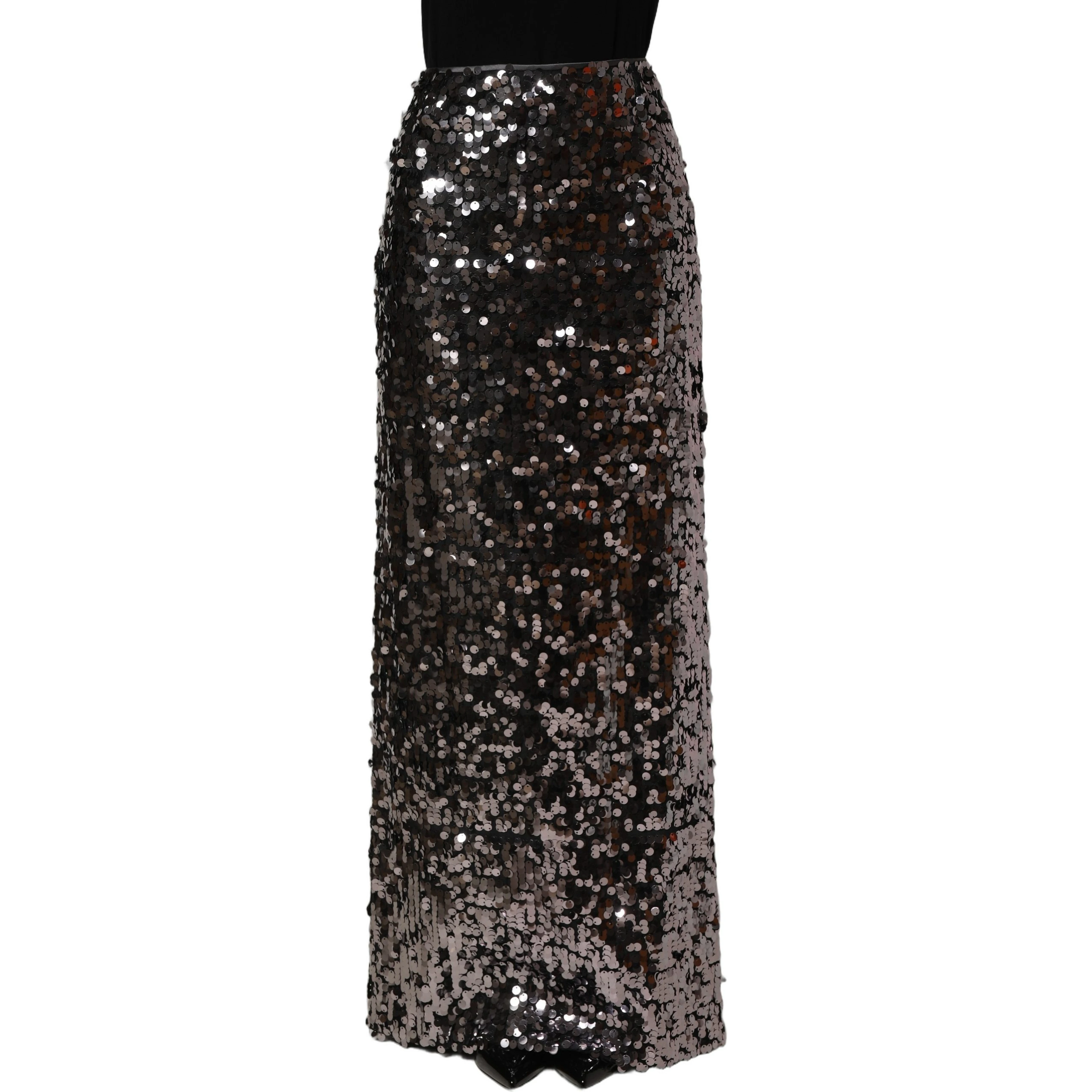 Brown Sequinned Embellished Pencil Cut Skirt