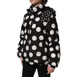 Black White Polka Dot Hooded Blouson Jacket