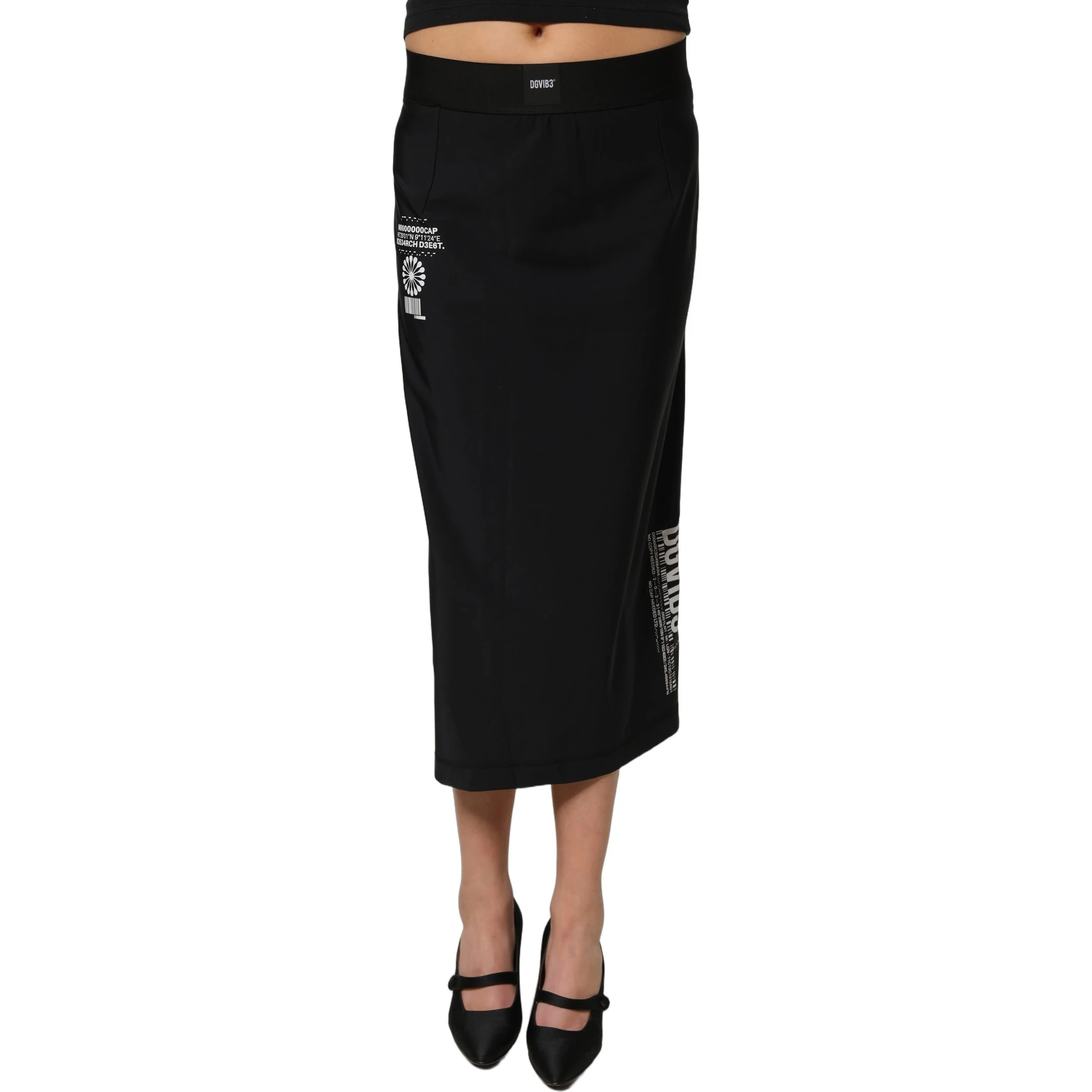 Black DGVIB3 Stretch Jersey Midi Pencil Cut Skirt