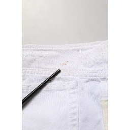 White Distressed Cotton Denim Mini Skirt