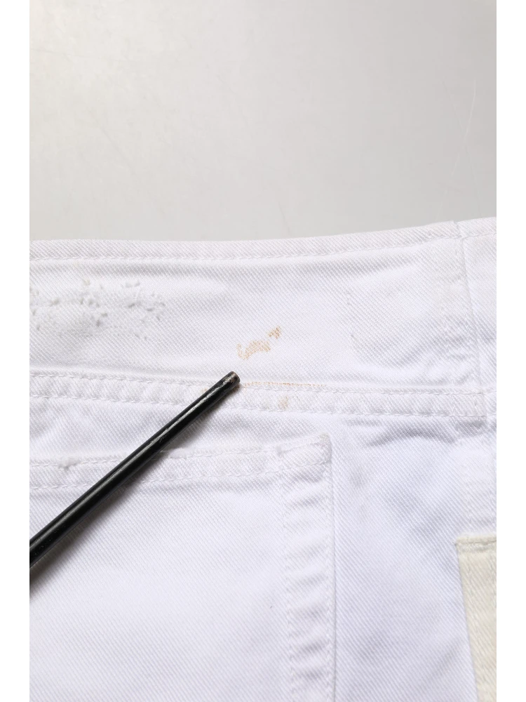 White Distressed Cotton Denim Mini Skirt