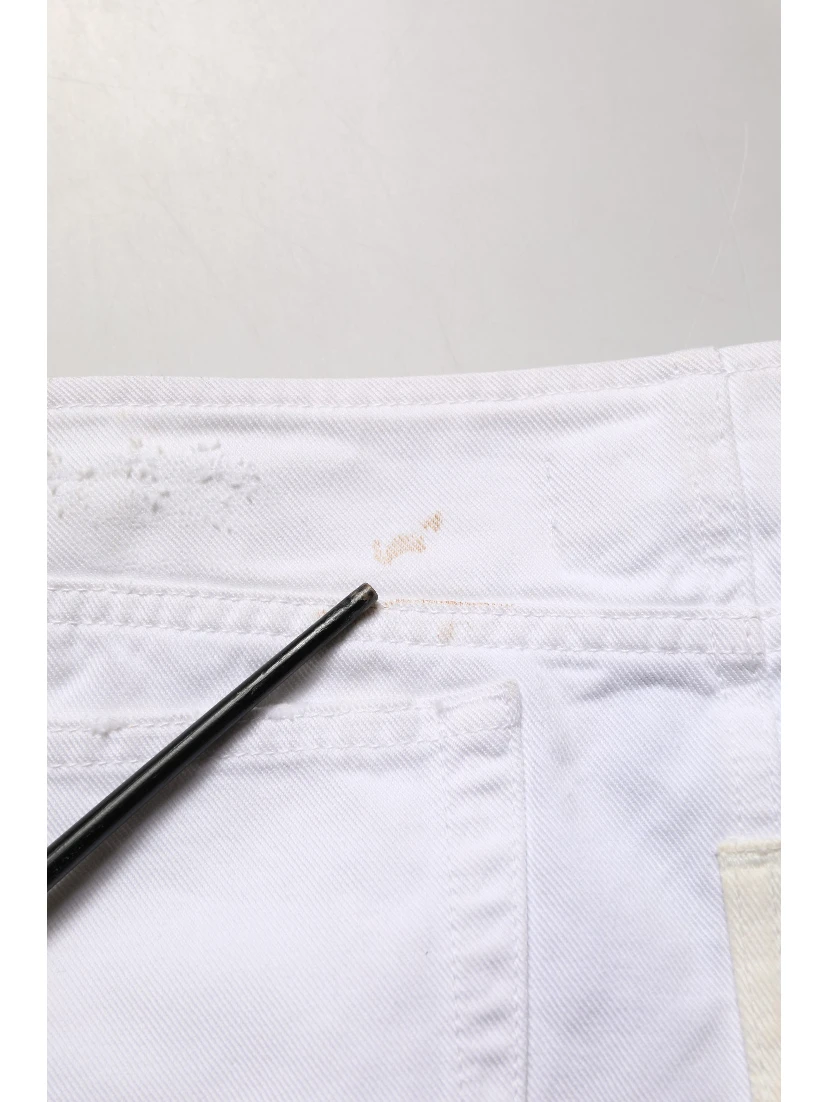 White Distressed Cotton Denim Mini Skirt