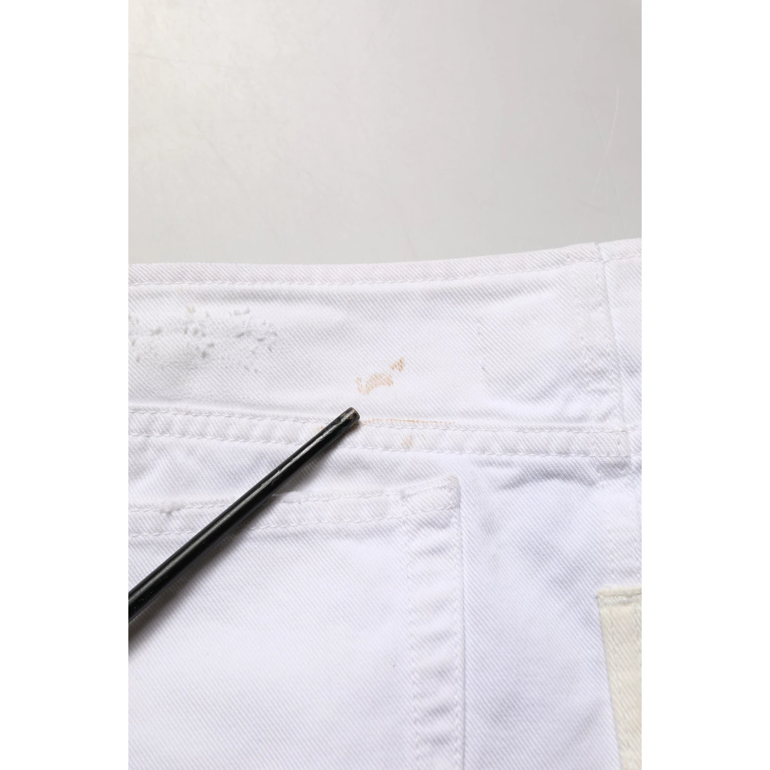 White Distressed Cotton Denim Mini Skirt