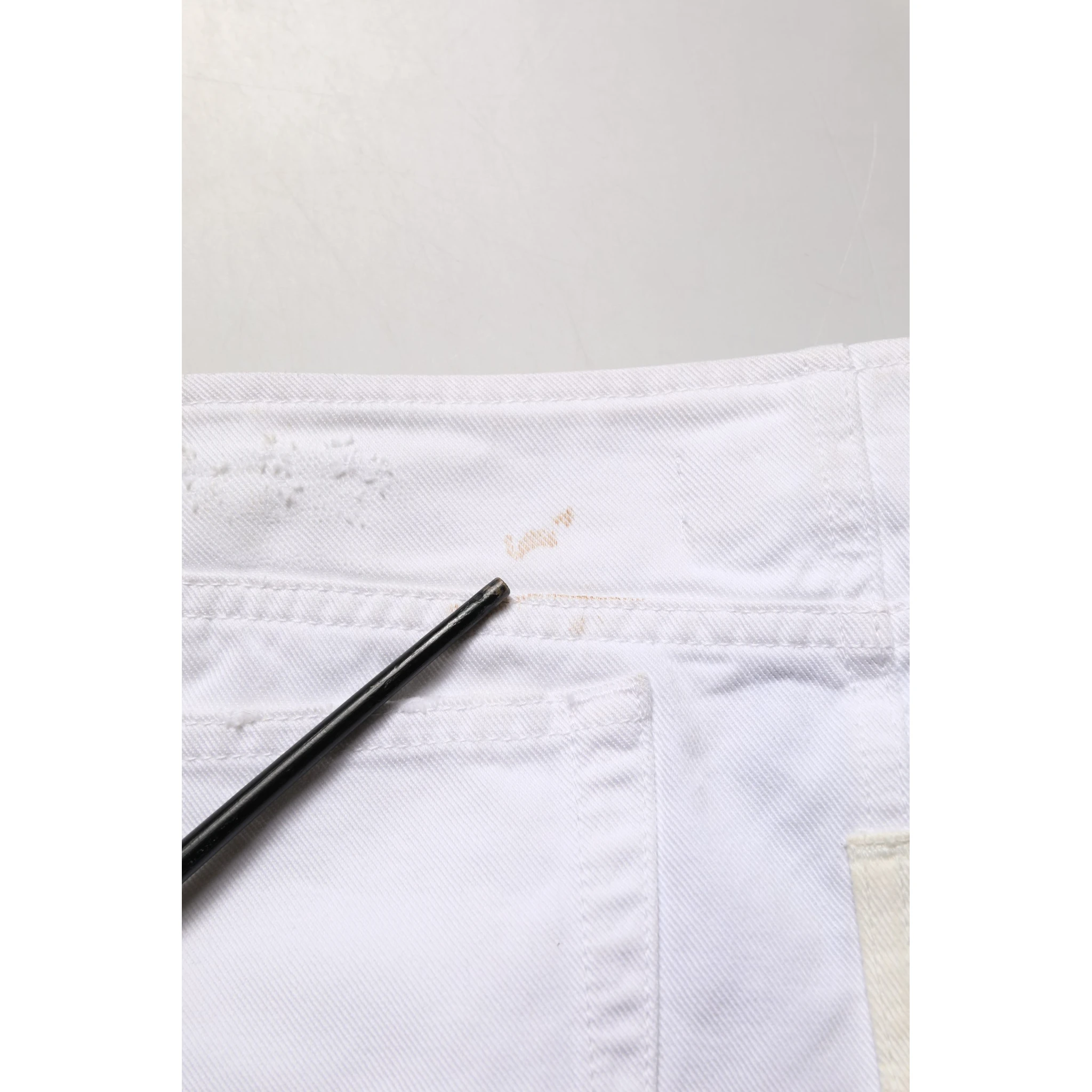 White Distressed Cotton Denim Mini Skirt