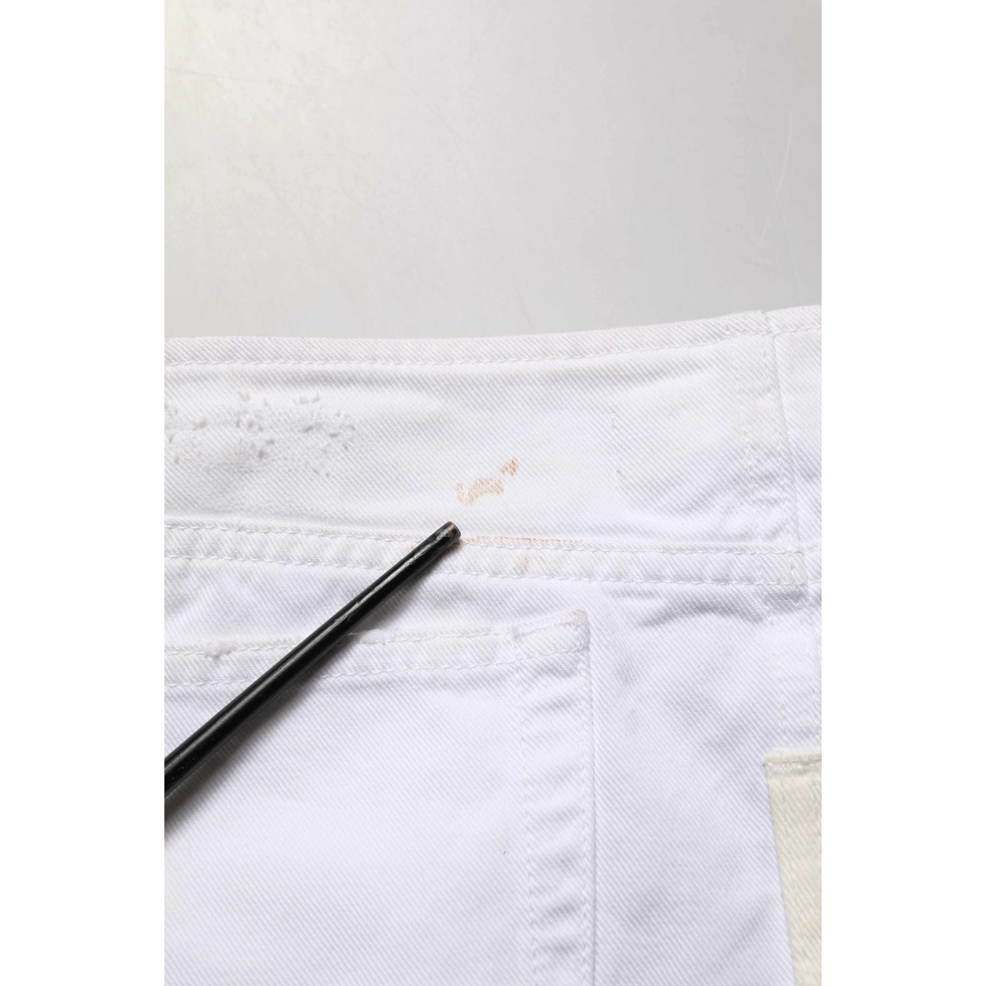 White Distressed Cotton Denim Mini Skirt