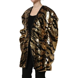Black Gold Sequin Tiger Stripe Blazer Jacket