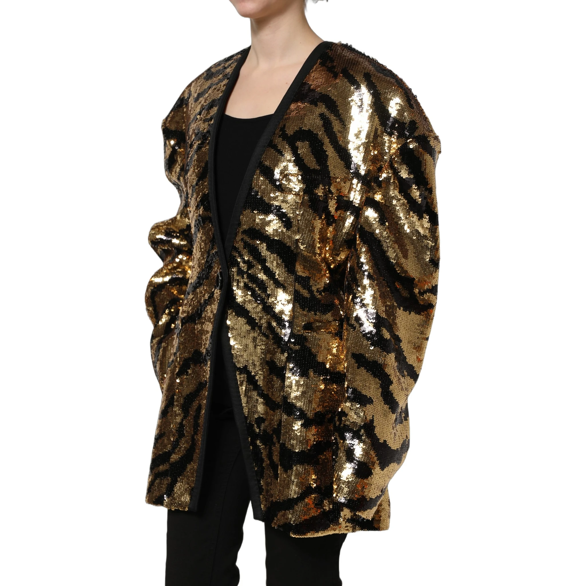 Black Gold Sequin Tiger Stripe Blazer Jacket