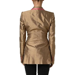 Gold Silk Double Breasted Coat Blazer Jacket