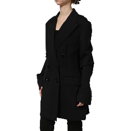 Black Double Breasted Crepe Blazer Jacket