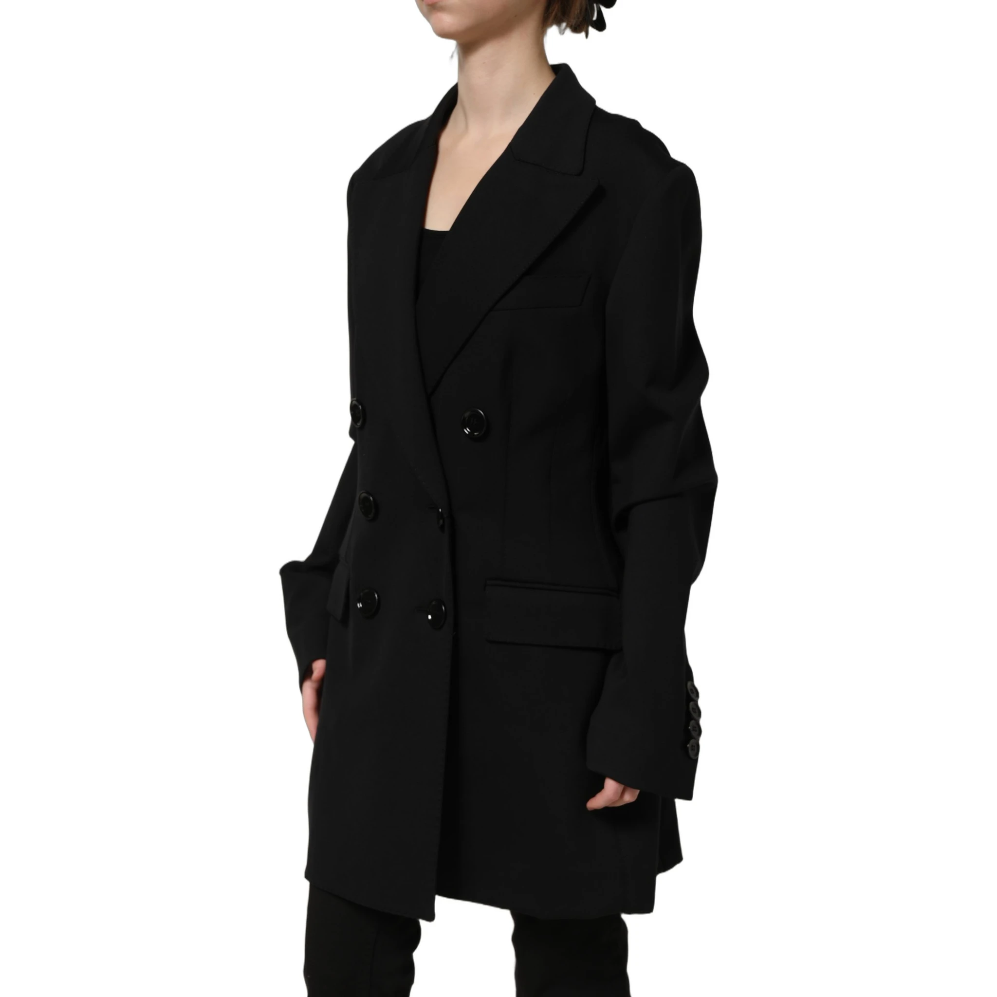 Black Double Breasted Crepe Blazer Jacket