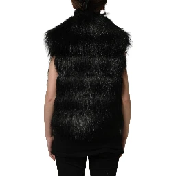 Black Acrylic Faux Fur Sleeveless Vest Jacket