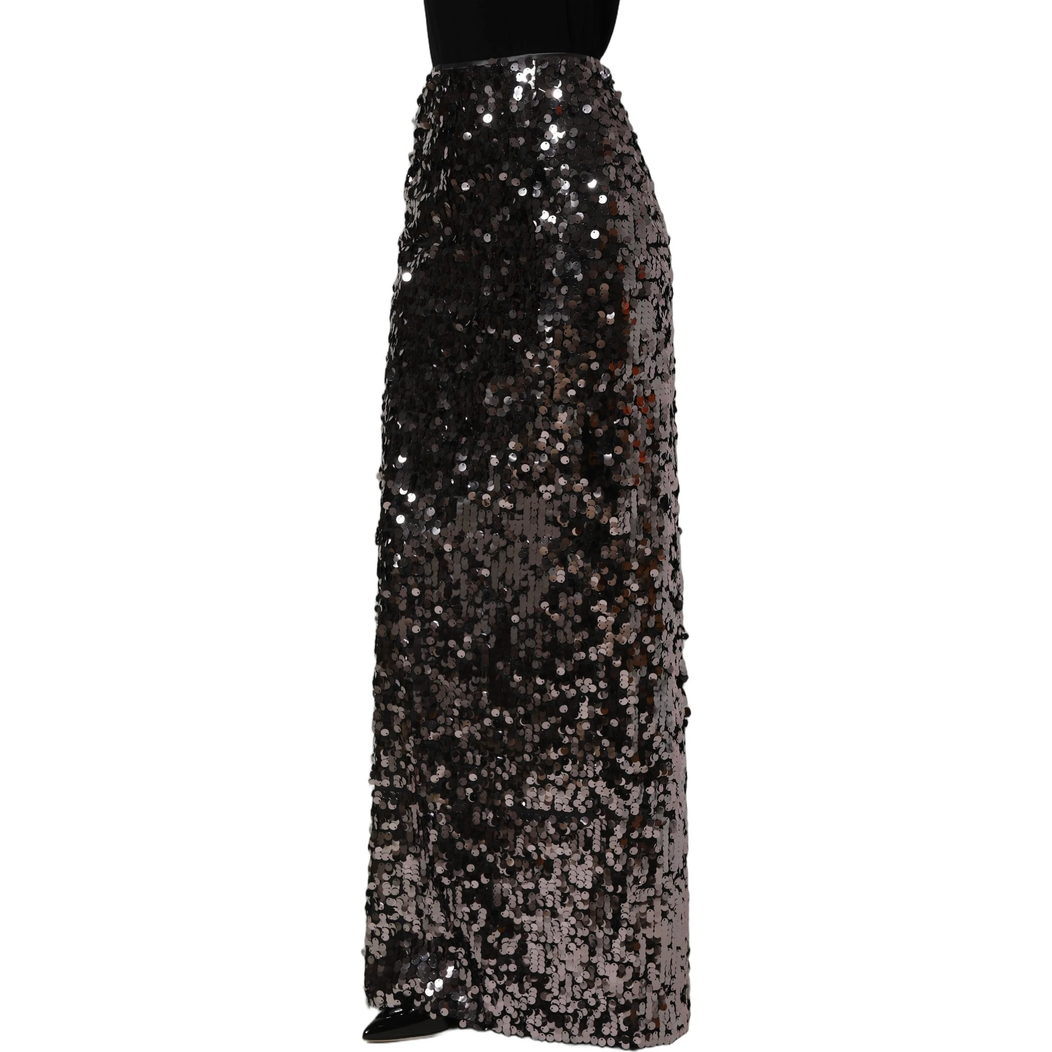Brown Sequinned Embellished Pencil Cut Skirt
