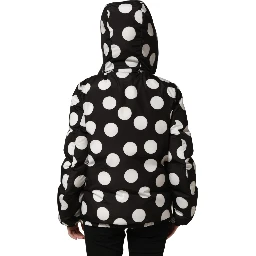 Black White Polka Dot Hooded Blouson Jacket