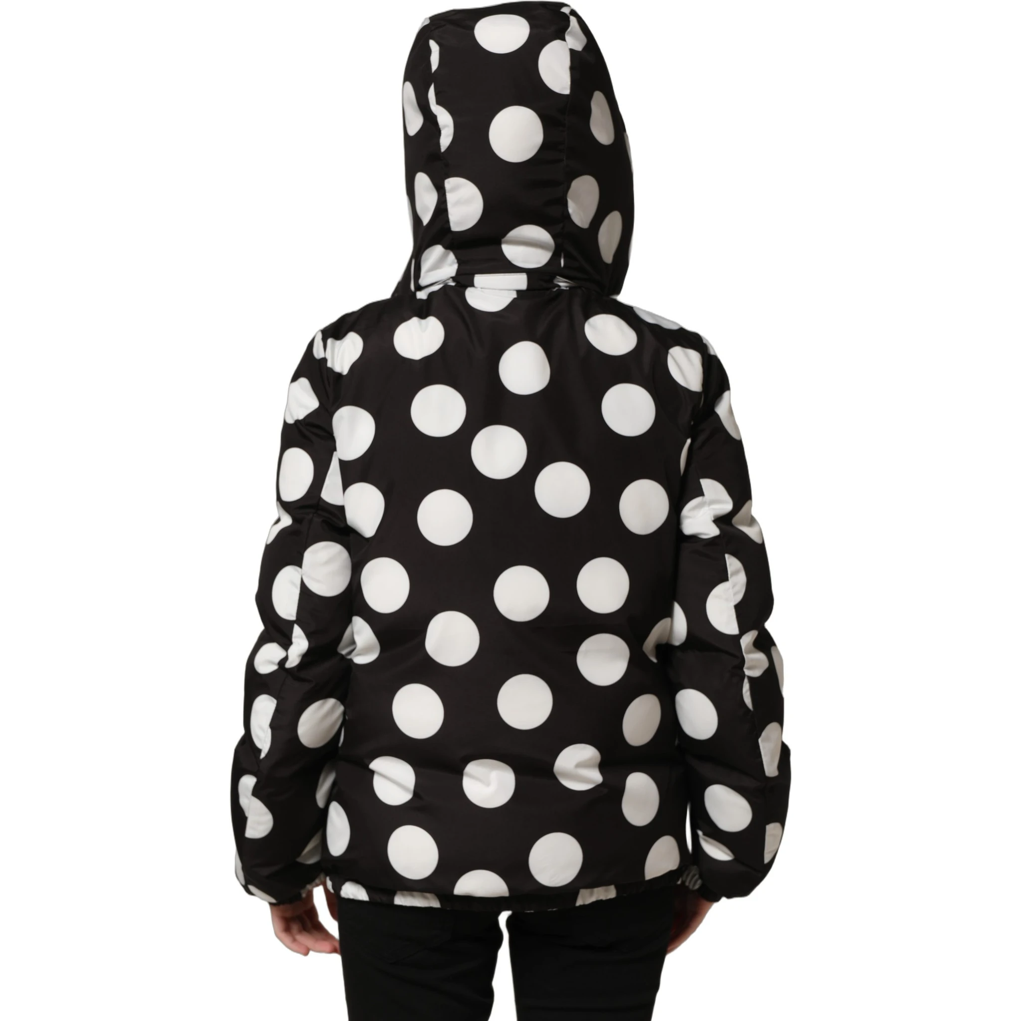 Black White Polka Dot Hooded Blouson Jacket
