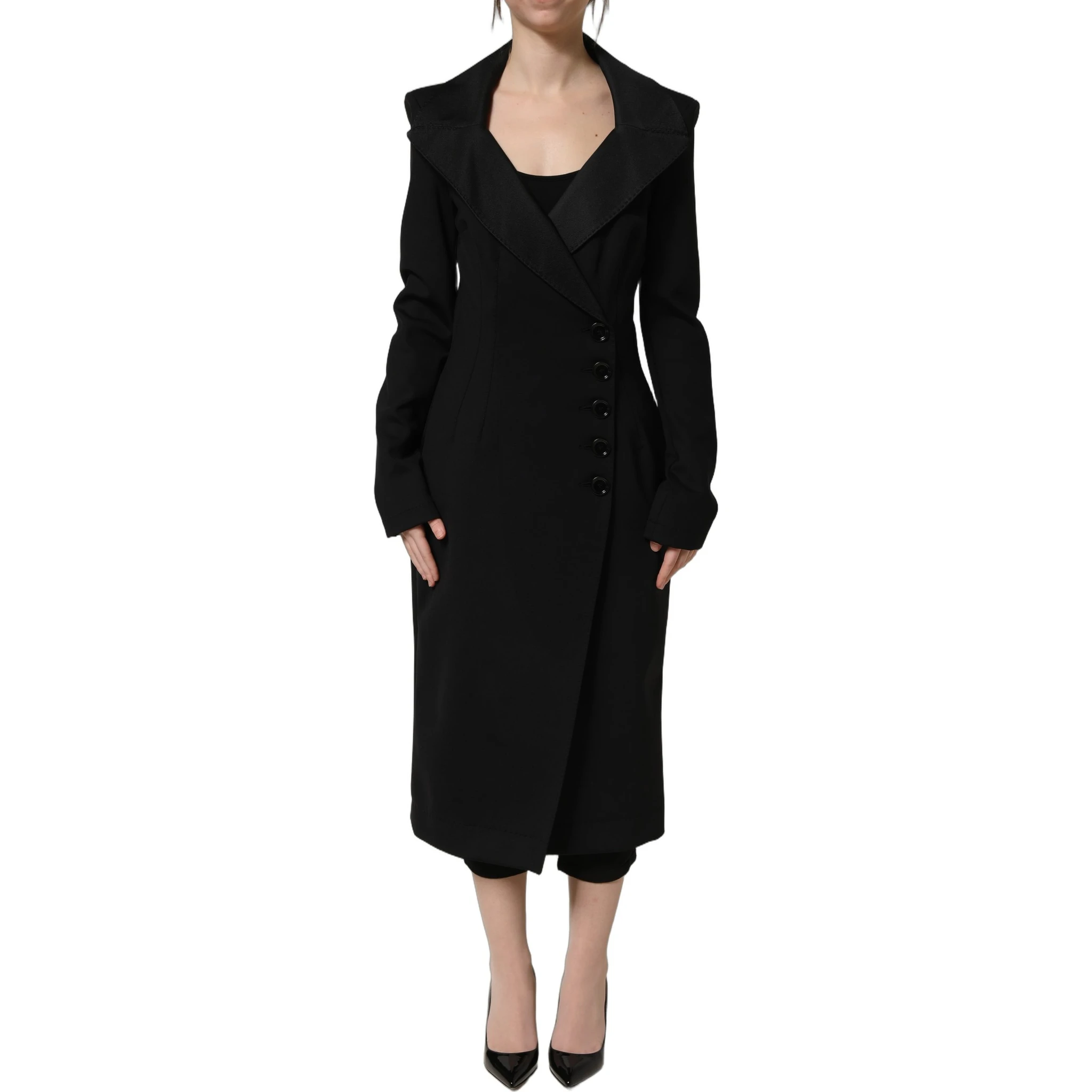 Black Nylon Double Breasted Coat Jacket
