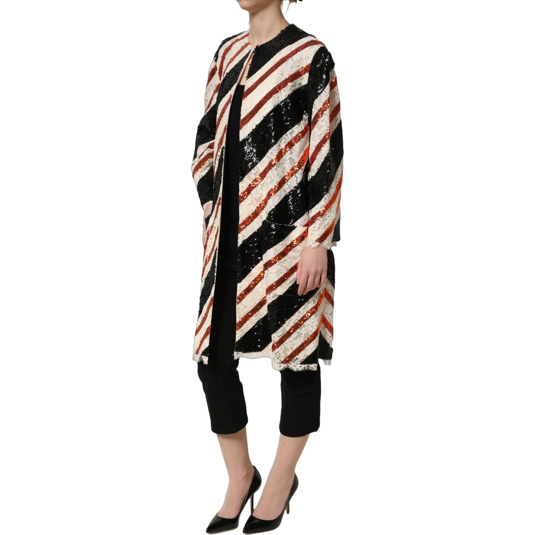 Multicolor Stripe Sequin Duster Coat Jacket