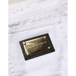 White Distressed Cotton Denim Mini Skirt